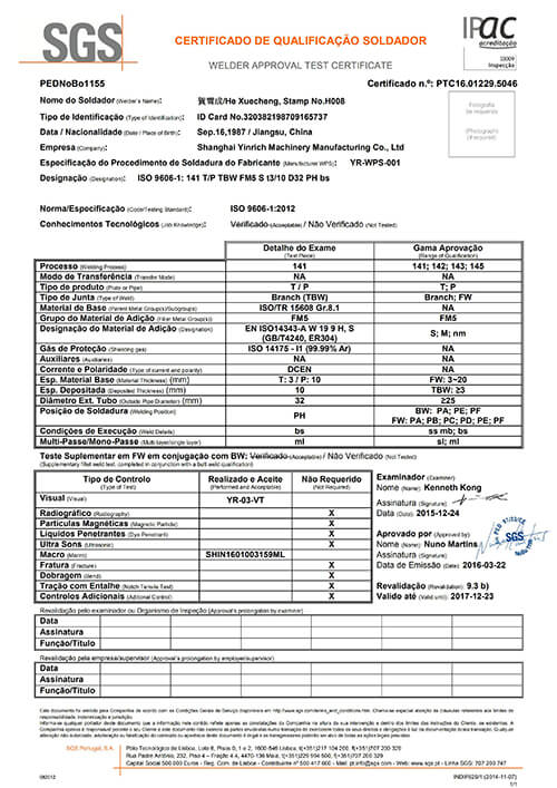 Quality Certificate SGS